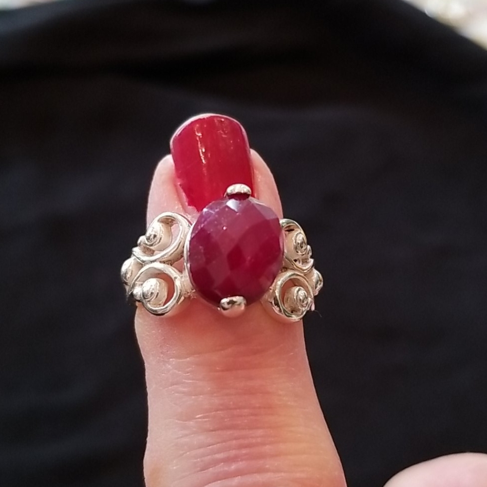 Ruby large sterling silver ring size 7.5